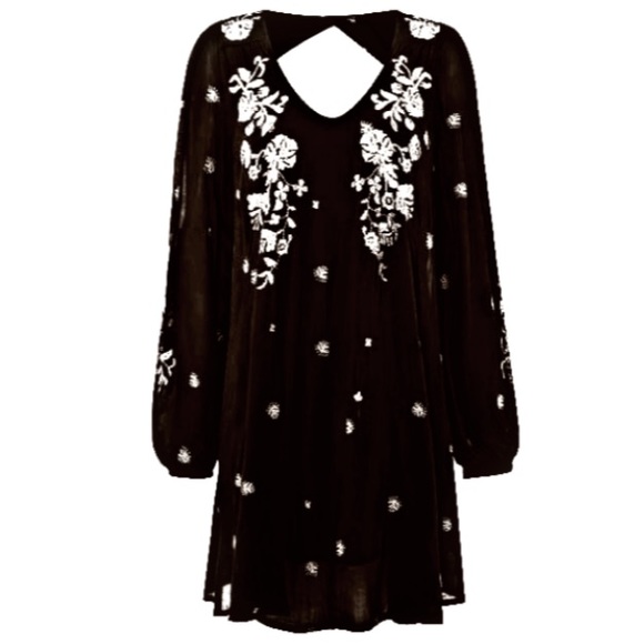 Black EMBROIDERED Floral Swing DRESS White NEW - Picture 6 of 6