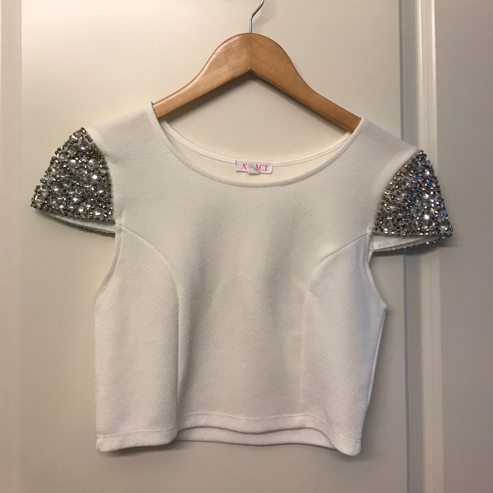 Bedazzled White Crop Top