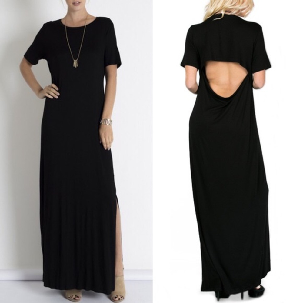 ADDISON open back long dress - BLACK - Picture 2 of 2