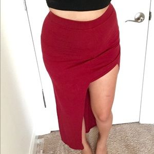 Kendall and Kylie High Slit Maroon Maxi Skirt