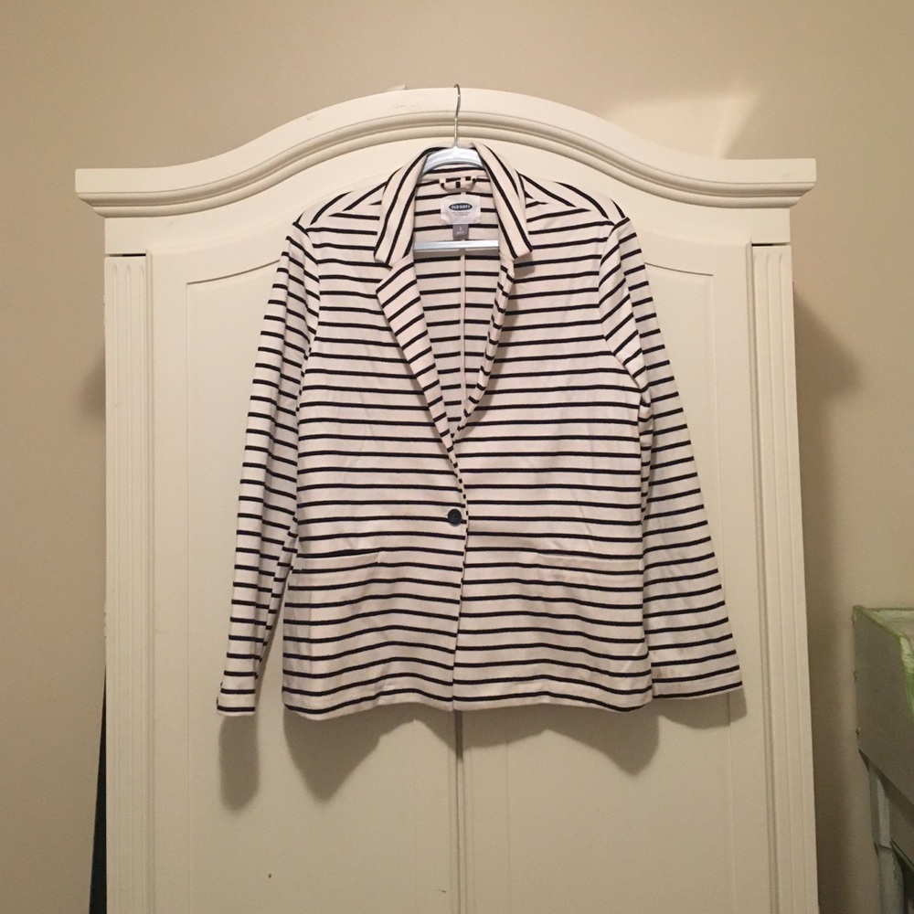 Navy and White Striped Blazer