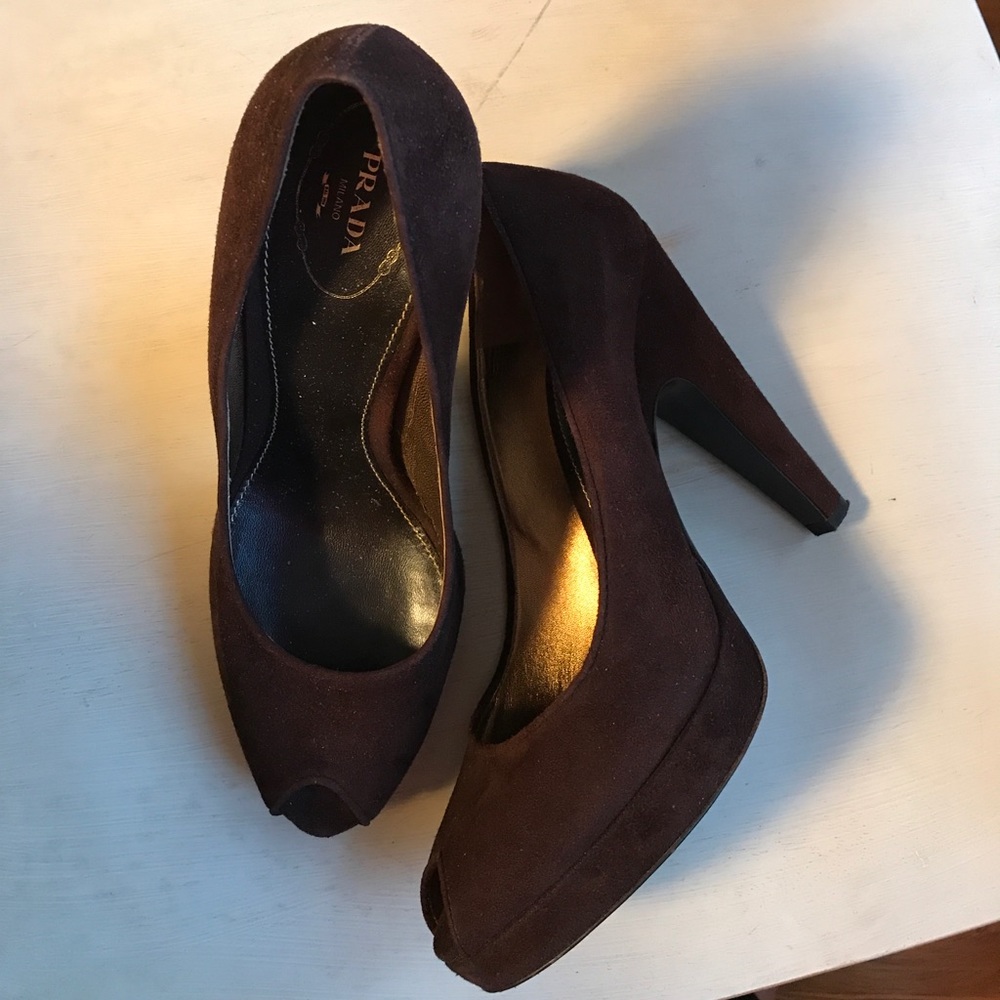 Prada suede platform heels