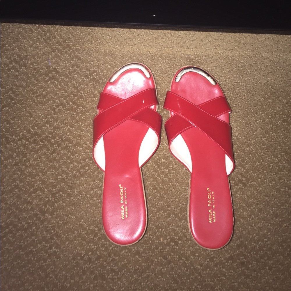 Red and tan Mila Paoli wedges