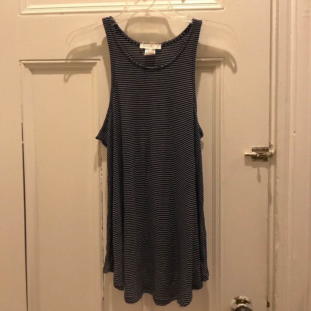 Navy and white striped racerback swing top