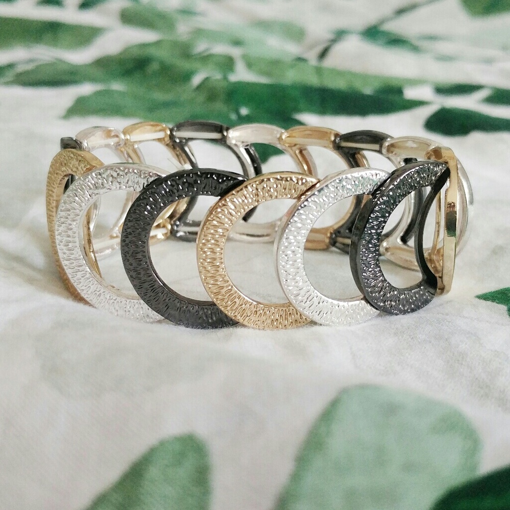 Black, Silver, Gold Stretch Bracelet
