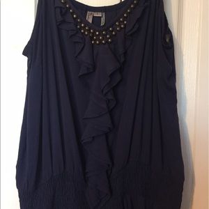 Matix Clothing Company Pants - Blue romper with cinched waist, ruffles, and beads Matix Clothing Company Pants - Blue romper with cinched waist, ruffles, and beads