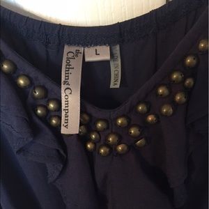 Matix Clothing Company Pants - Blue romper with cinched waist, ruffles, and beads Matix Clothing Company Pants - Blue romper with cinched waist, ruffles, and beads