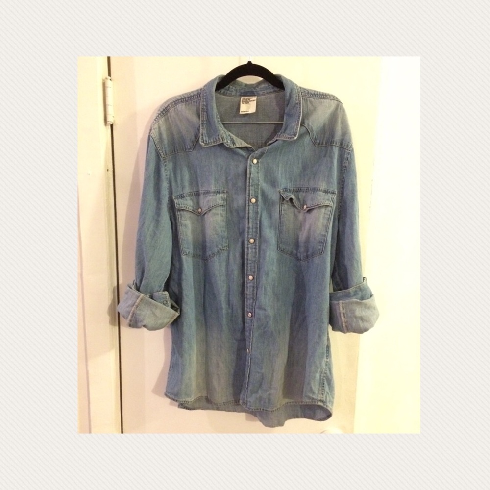 XL denim western pearl snap broken in shirt H&M