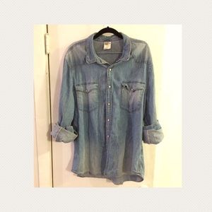 XL denim western pearl snap broken in shirt H&M