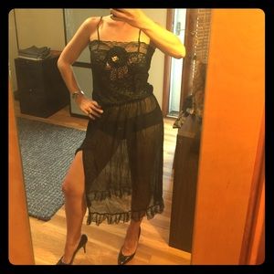 Vintage lace silk black nightgown chemise dress 10