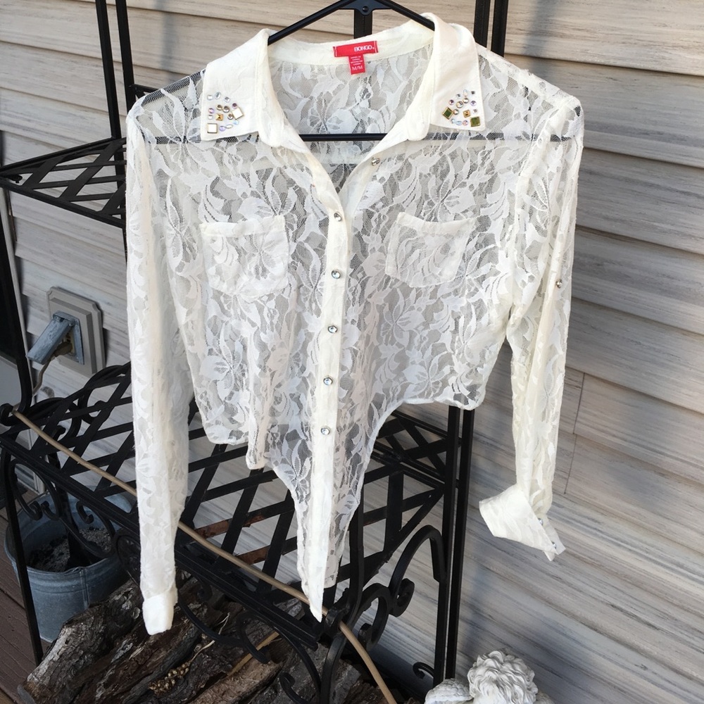 pretty white lace button down