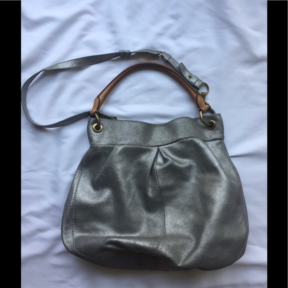 J Crew Metallic Silver Hobo
