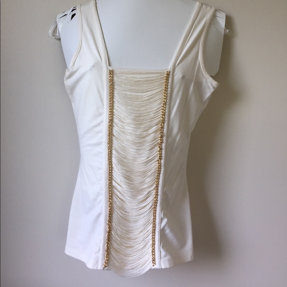 Ivory Cache Top with Gold and Fringe Detail