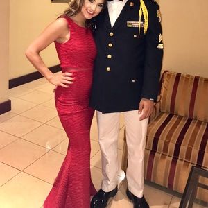 Red Mock Two Piece Formal/Prom Dress