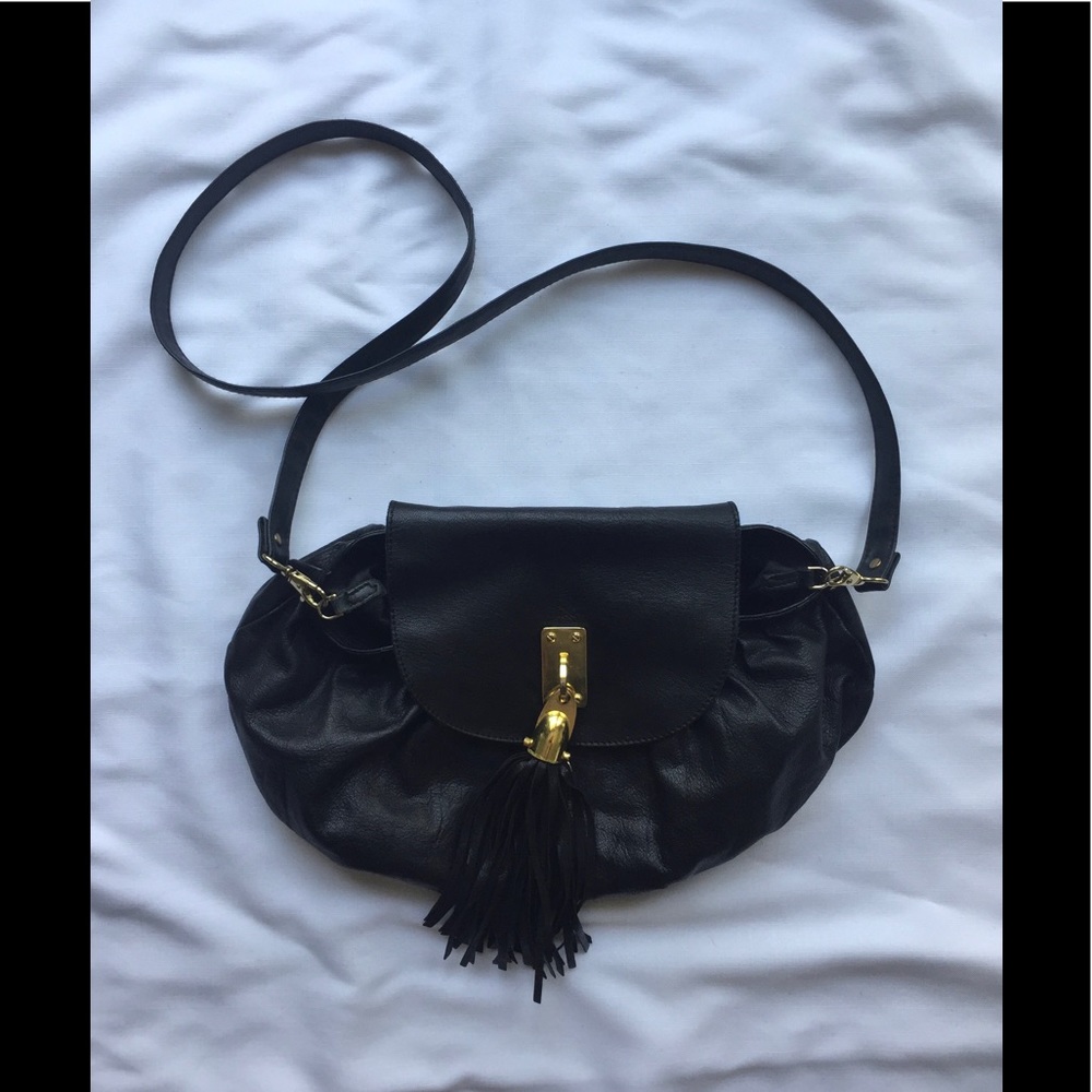 Topshop Leather Crossbody/clutch with tassel