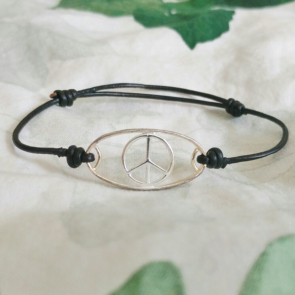 Inscribed Peace Sign Adjustable Bracelet
