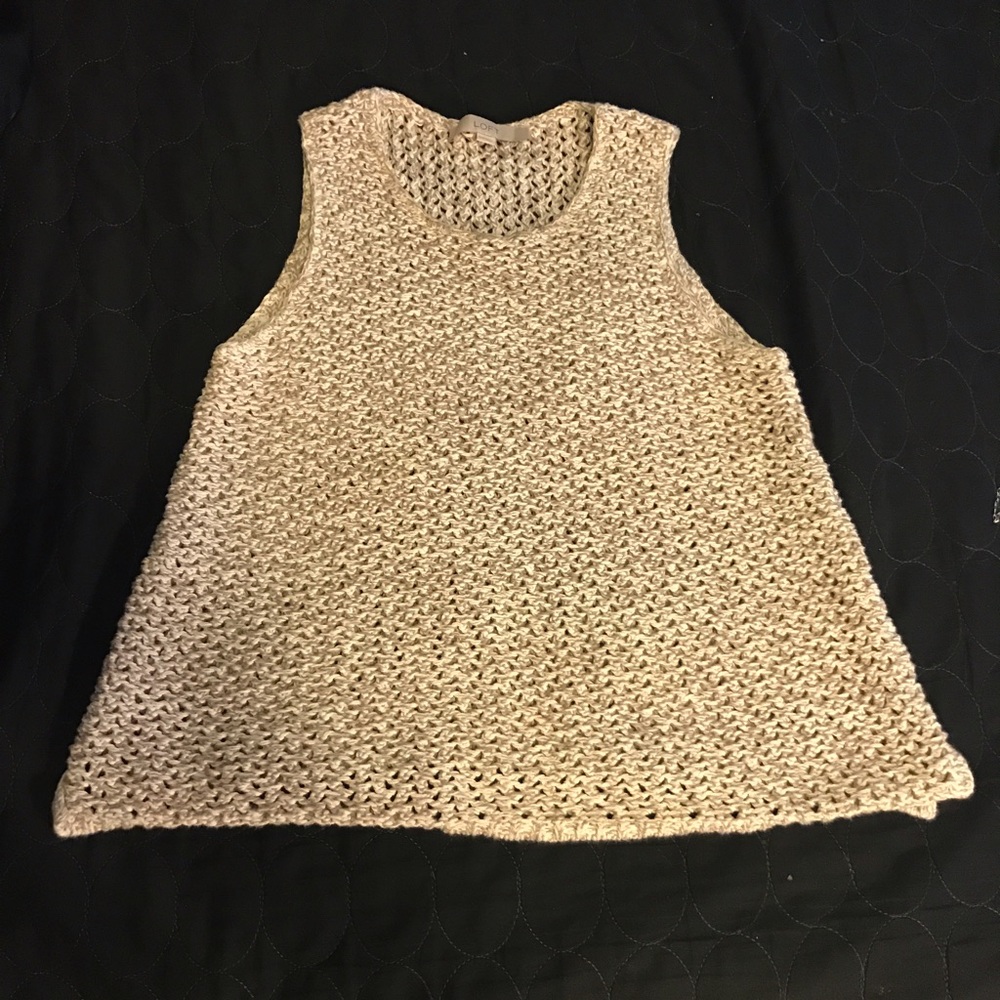 Ann Taylor LOFT Neutral Cream & Tan Knit Tank Top