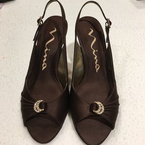 Chocolate brown Nina silk sling back