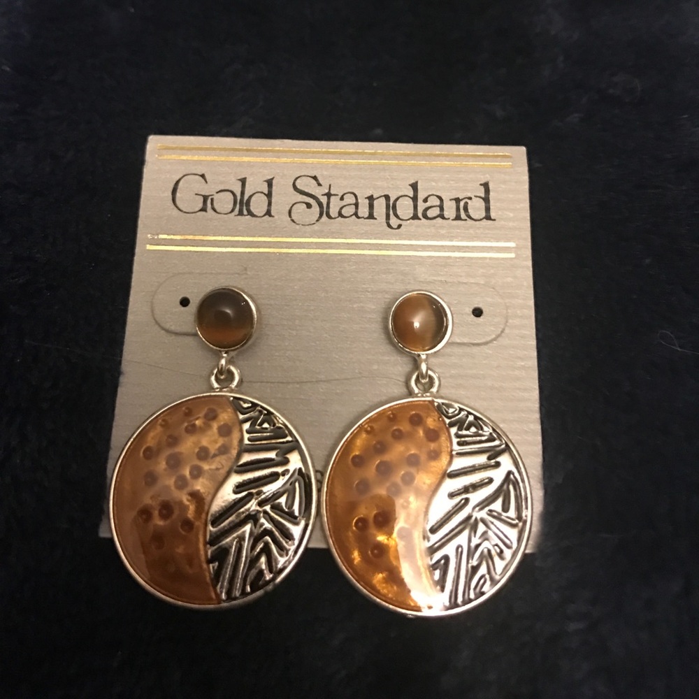 Brown and Silver Post Earrings