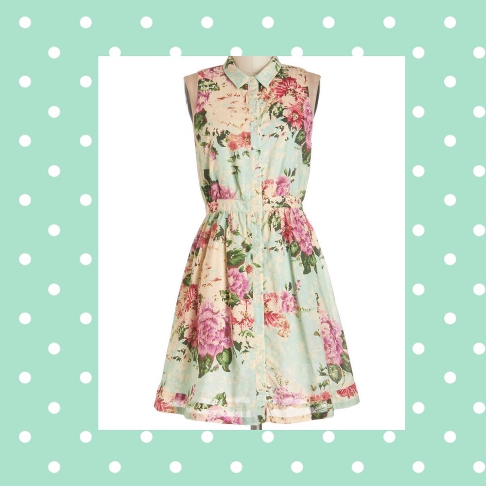 Med boutique mint floral print chiffon shirt dress