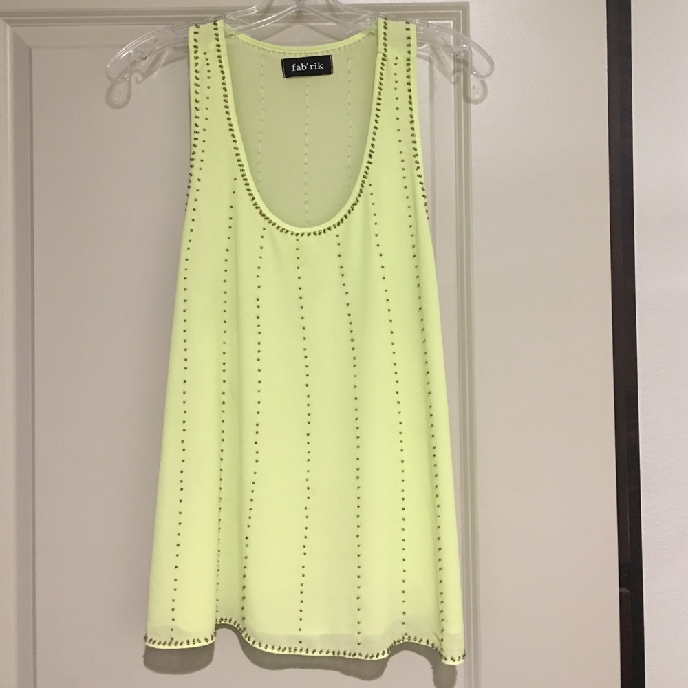 Neon green and gold beaded tank