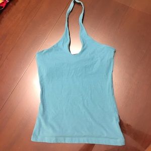 Blue halter top with shelf bra