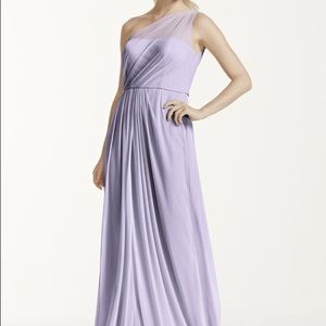 David's Bridal Long Mesh One Shoulder Dress-Iris