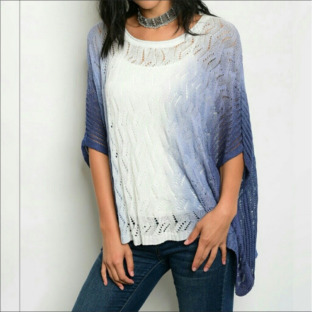 NWT NAVY WHITE OMBRÉ OPEN KNIT HI LOW HEM GORG!!