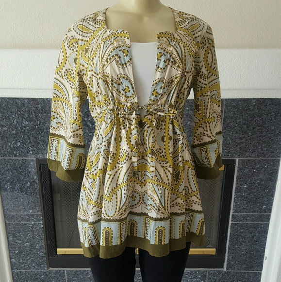 J. Crew Tops - J. Crew Tan Olive and Red Print Designed Top