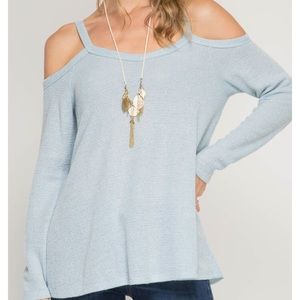 Powder blue cold shoulder top