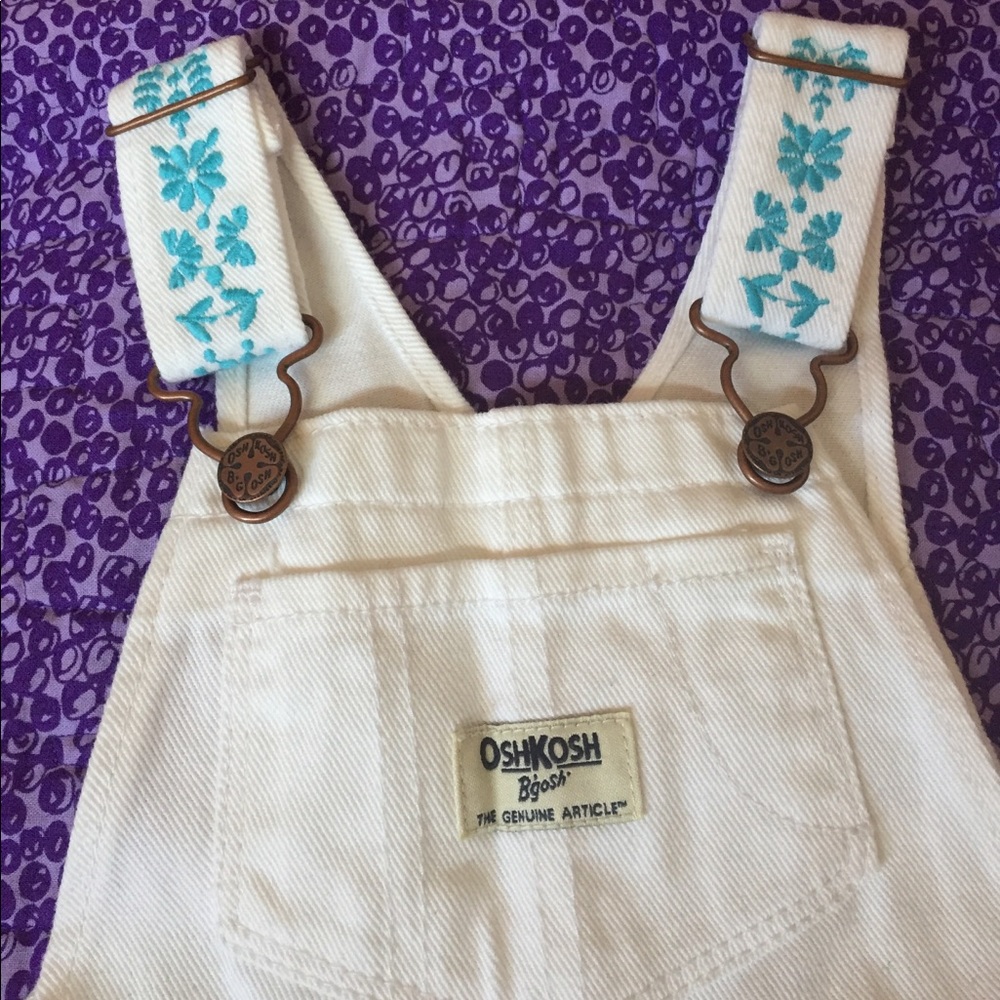 Osh Kosh 100% Cotton White Overall Shorts-24 month