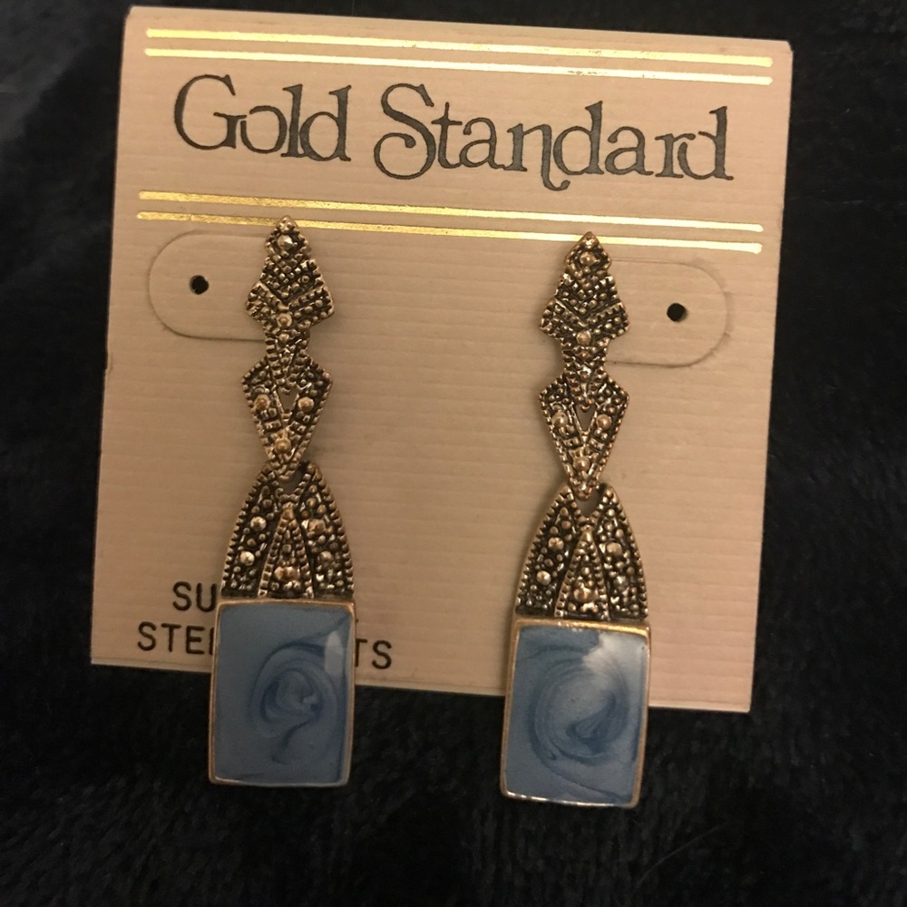 Post Earrings with Blue Swirl Stone