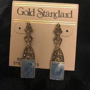 Post Earrings with Blue Swirl Stone