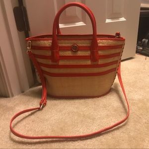 Tory Burch straw and leather bag.