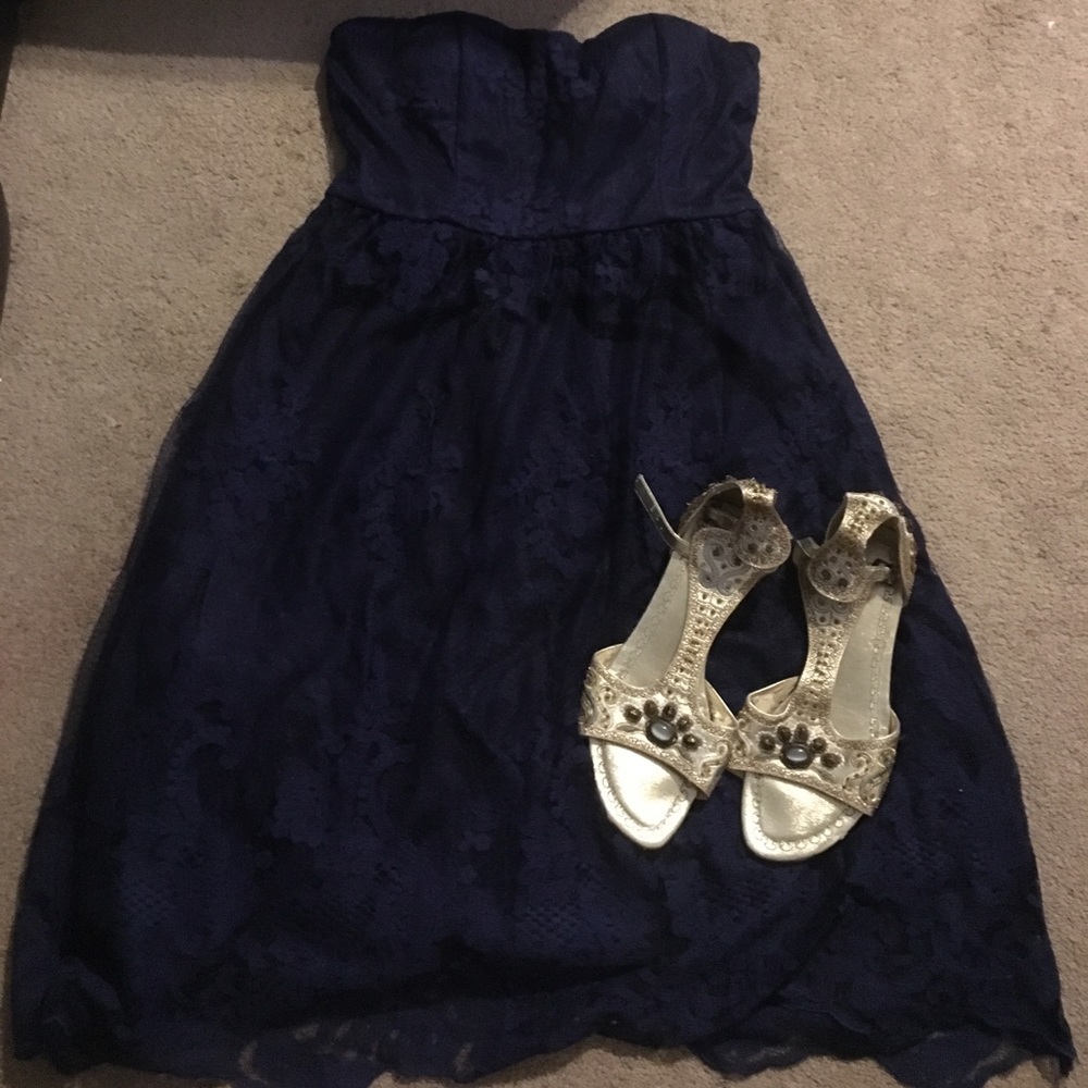 Navy blue strapless dress