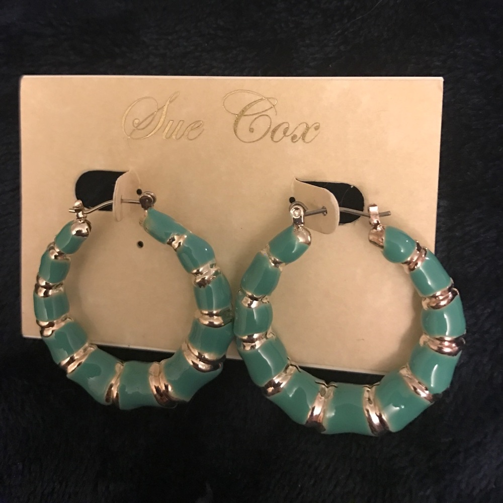 Teal & Silver Hoop Earrings