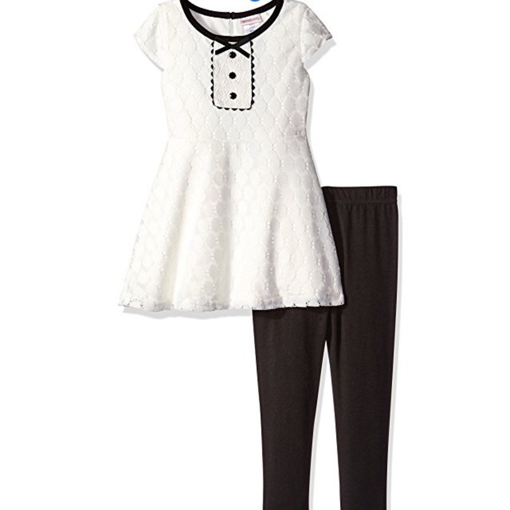 Youngland White Crochet Top Black Leggings Sz 4