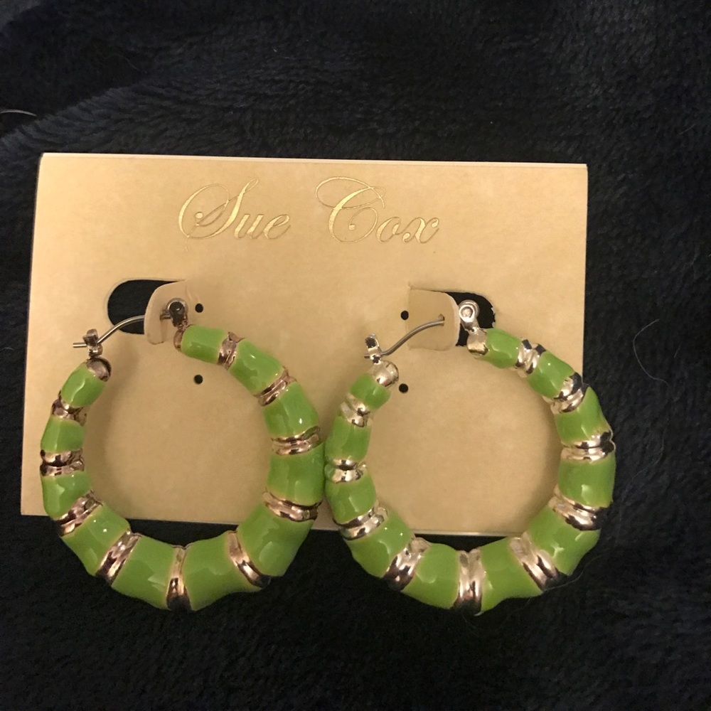 Green & Silver Hoop Earrings