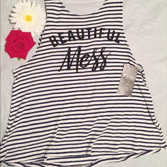 New "Beautiful Mess" printed sleeveless crop top - Picture 1 of 4