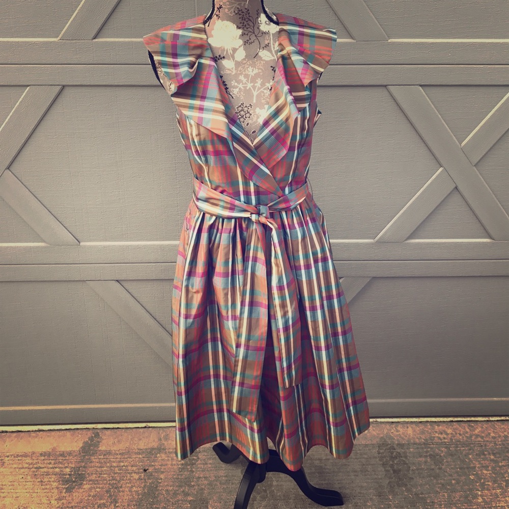 Max & Cleo plaid plaid wrap dress with sash