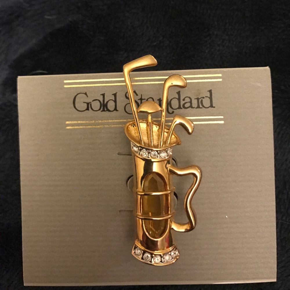 Gold Golf Pin with Rhinestones
