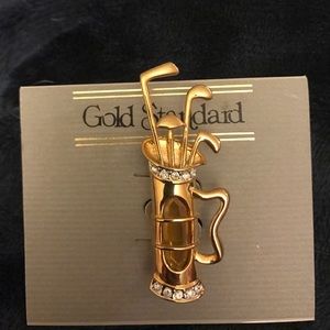 Gold Golf Pin with Rhinestones