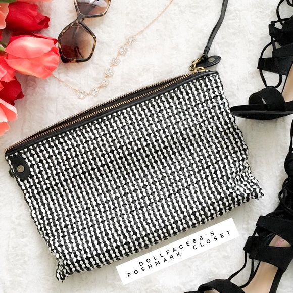 J. Crew Handbags - J.Crew Black & White Leather Woven Clutch