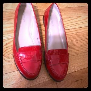 Patent red loafers