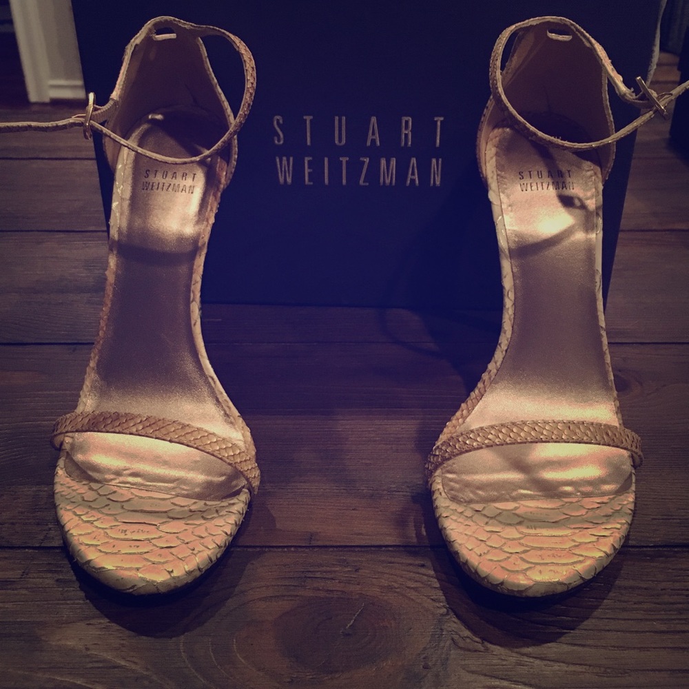 Stuart Weitzman Nudist soy tipped python worn 1