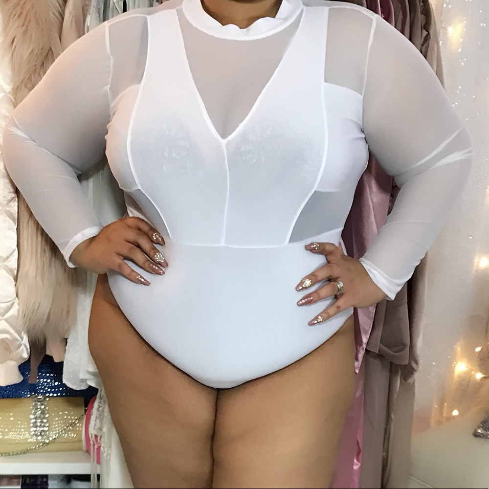PLUS SIZE HIGH NECK SHEER PANEL BODYSUIT