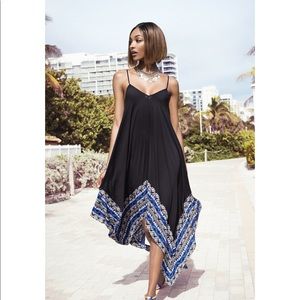 Black Trapeze Handkerchief Hem Maxi Dress