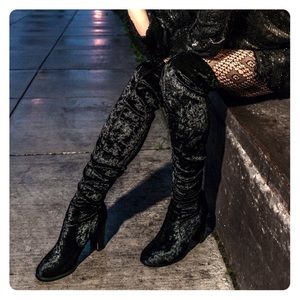 Kalena Over the Knee Boots in Black Velvet
