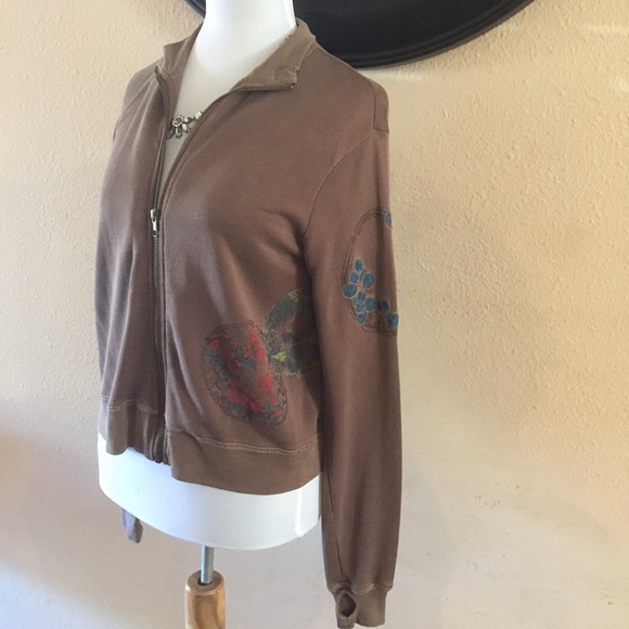 Da Nang brown Embroidered zip up sweater - Picture 2 of 8
