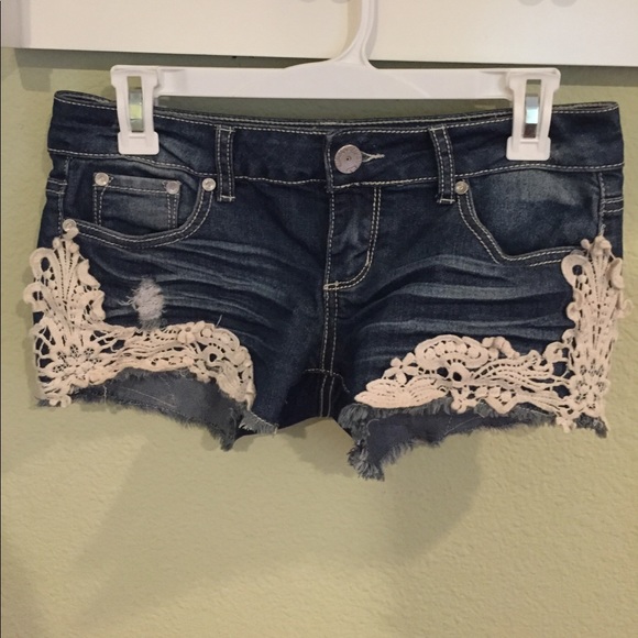 Denim Shorts with Lace Detailing - Picture 1 of 2